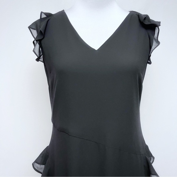 Chico’s Black Flutter Sleeve Ruffle Layered Chiffon Midi Dress Size 0 US 4 - Picture 3 of 13